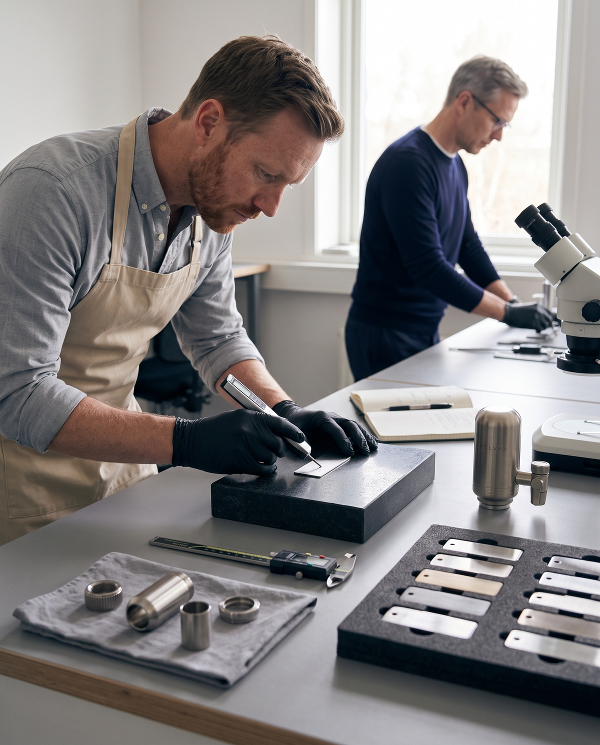 KELVA-teamet tester materialer i værkstedet